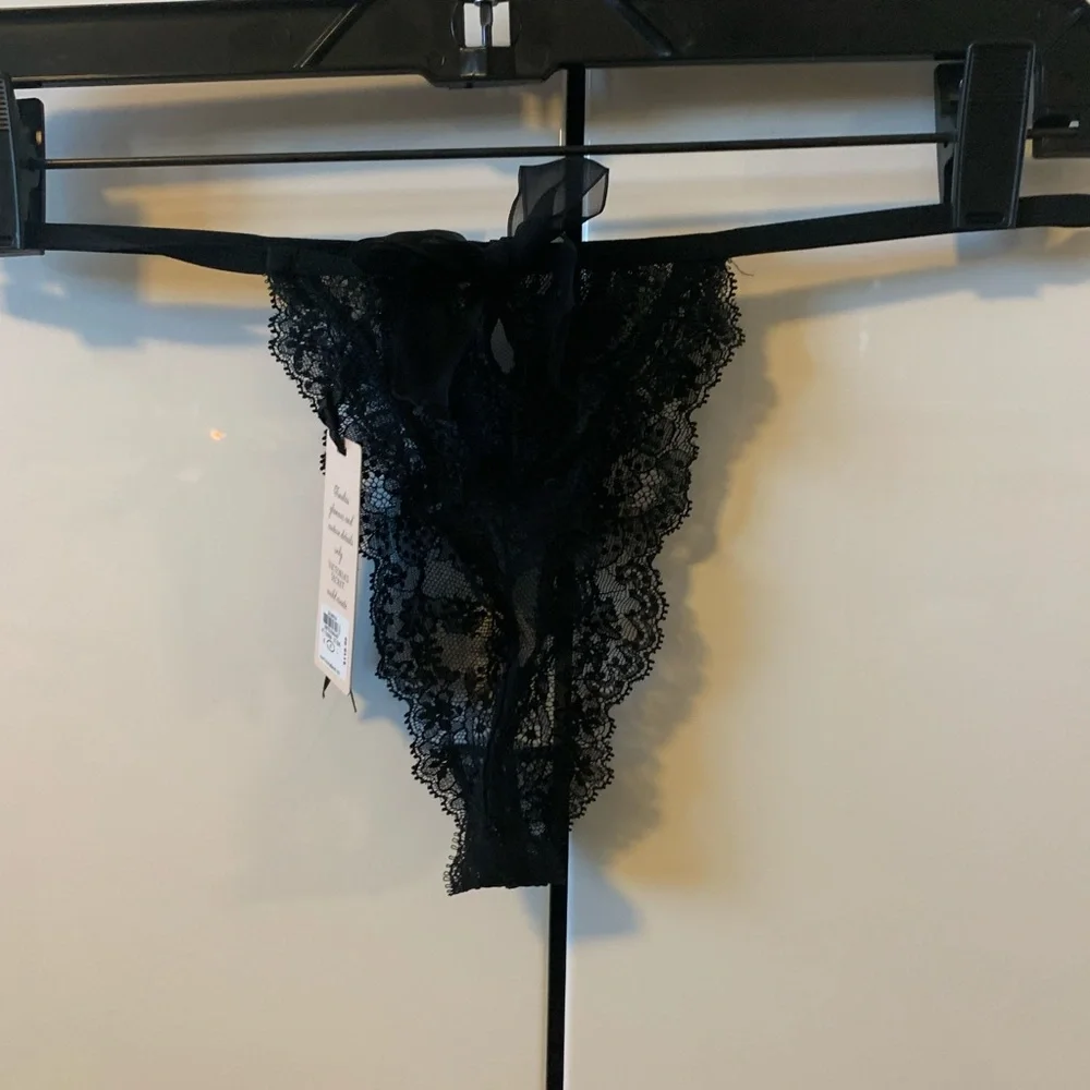 Victoria secret collection thong black Swarovsk crystal M G string designer